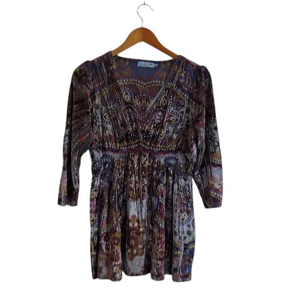 Unity Top Women Medium Petite Multicolor Velvet Boho Colorful Hippie Moody - Picture 1 of 7